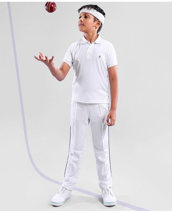 Pine Active Half Sleeves T-Shirt & Track Pant Cricket Jersey Set Solid - White