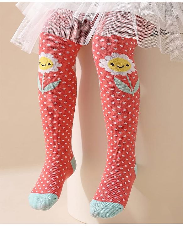 Cutewalk by Babyhug Anti Bacterial Footed  Tights Polka Dots Print - Red