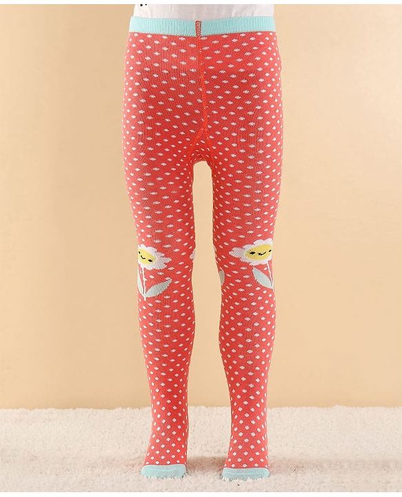Cutewalk by Babyhug Anti Bacterial Footed  Tights Polka Dots Print - Red