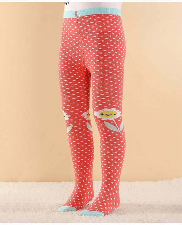 Cutewalk by Babyhug Anti Bacterial Footed  Tights Polka Dots Print - Red