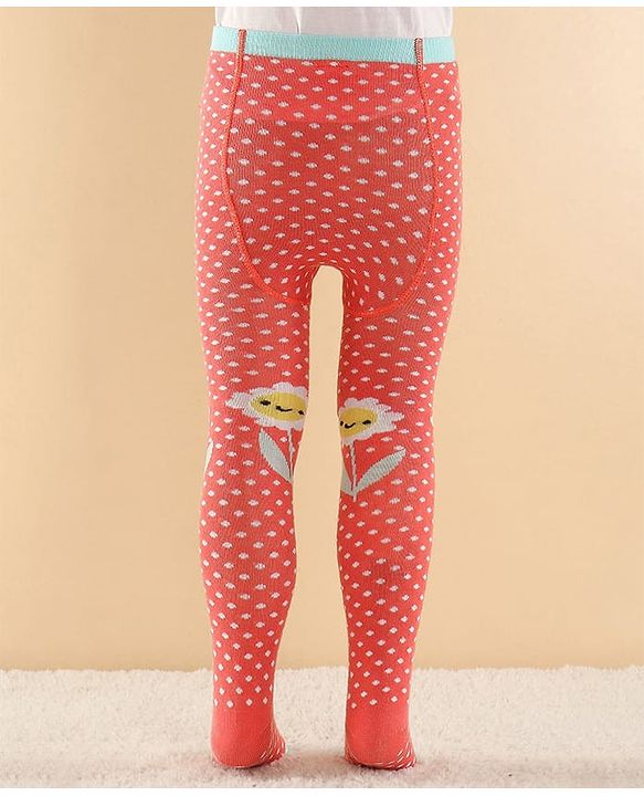 Cutewalk by Babyhug Anti Bacterial Footed  Tights Polka Dots Print - Red