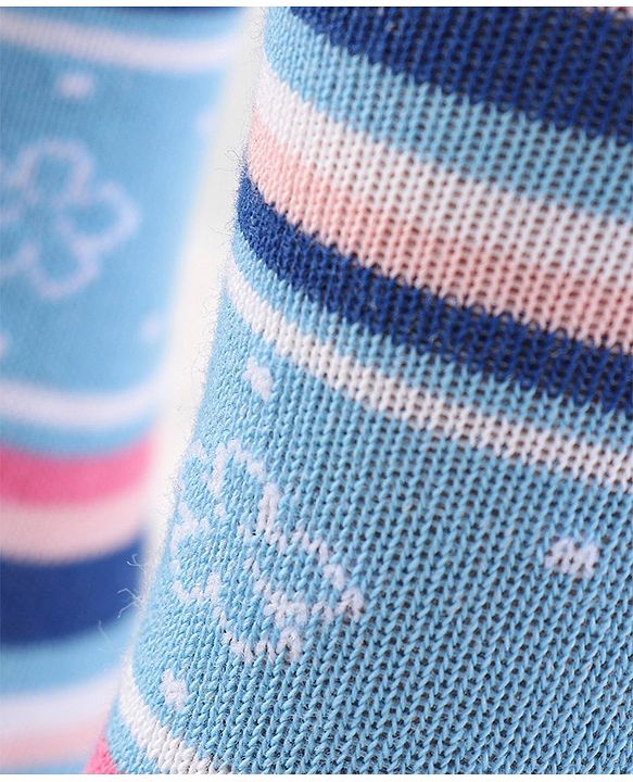 Cutewalk by Babyhug Anti Bacterial Footed Tights Stripes & Floral Design - Light Blue