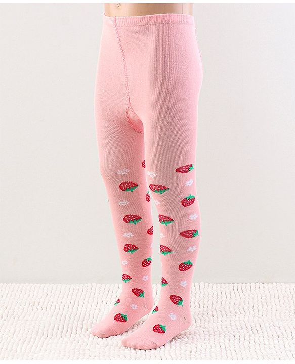Cutewalk by Babyhug Anti Bacterial Footed Tights Strawberry Design - Pink