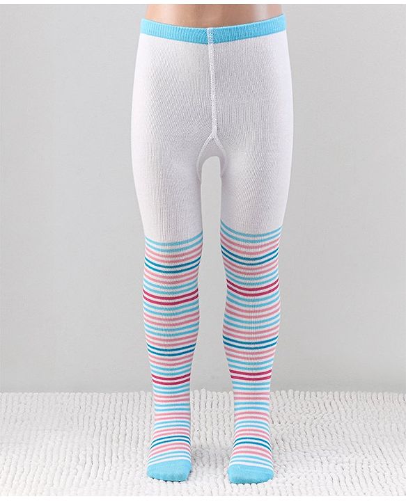 Cutewalk by Babyhug Anti Bacterial Striped Footed Tights - White
