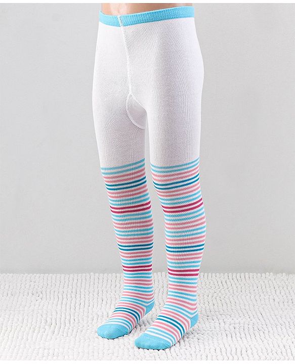 Cutewalk by Babyhug Anti Bacterial Striped Footed Tights - White