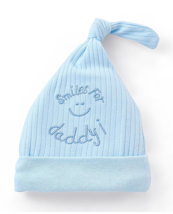 Babyhug 100% Cotton Knit Mittens & Booties Set Text Embroidery Blue - Diameter 10.5 cm