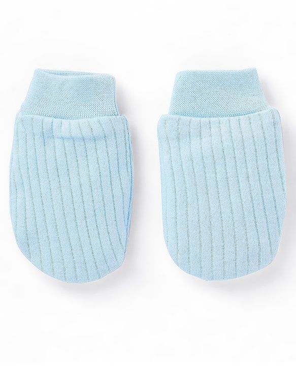 Babyhug 100% Cotton Knit Mittens & Booties Set Text Embroidery Blue - Diameter 10.5 cm