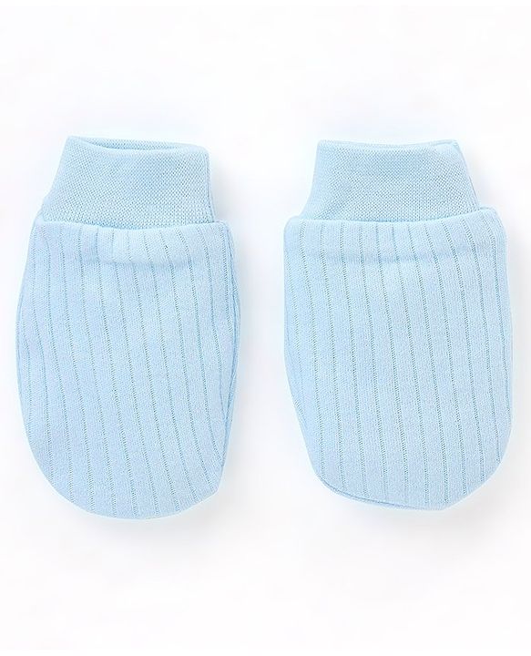 Babyhug 100% Cotton Knit Mittens & Booties Set Text Embroidery Blue - Diameter 10.5 cm