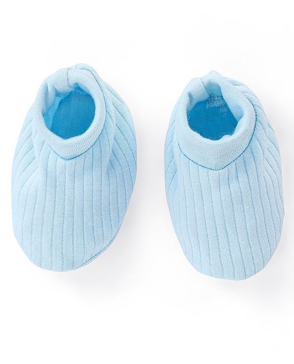Babyhug 100% Cotton Knit Mittens & Booties Set Text Embroidery Blue - Diameter 10.5 cm