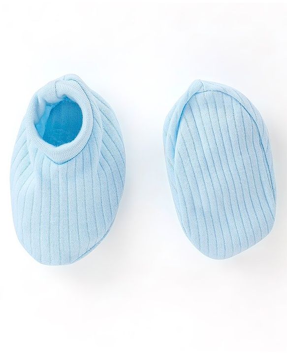 Babyhug 100% Cotton Knit Mittens & Booties Set Text Embroidery Blue - Diameter 10.5 cm