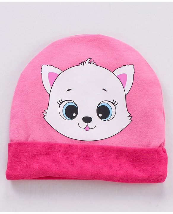 Babyhug 100% Cotton Animal Printed Cap Mittens & Booties - Cap Diameter 10 cm