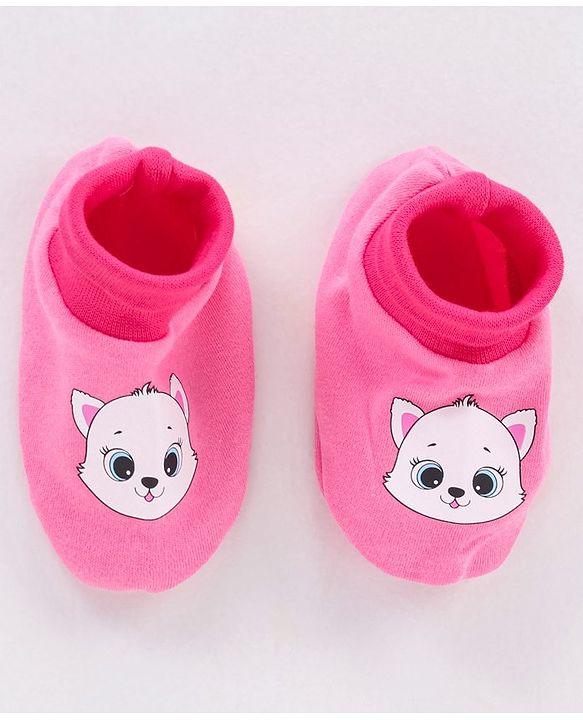 Babyhug 100% Cotton Animal Printed Cap Mittens & Booties - Cap Diameter 10 cm