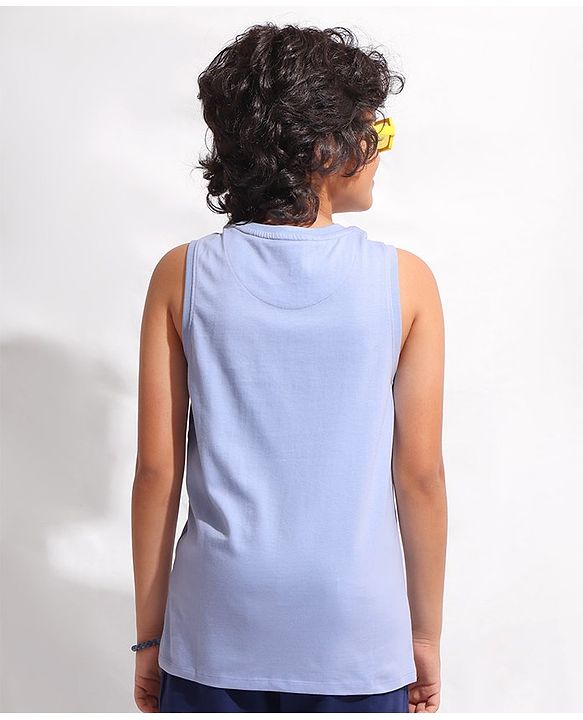 Pine Kids Cotton Sleeveless Biowashed T-Shirt Surf Print- Blue