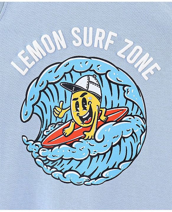 Pine Kids Cotton Sleeveless Biowashed T-Shirt Surf Print- Blue