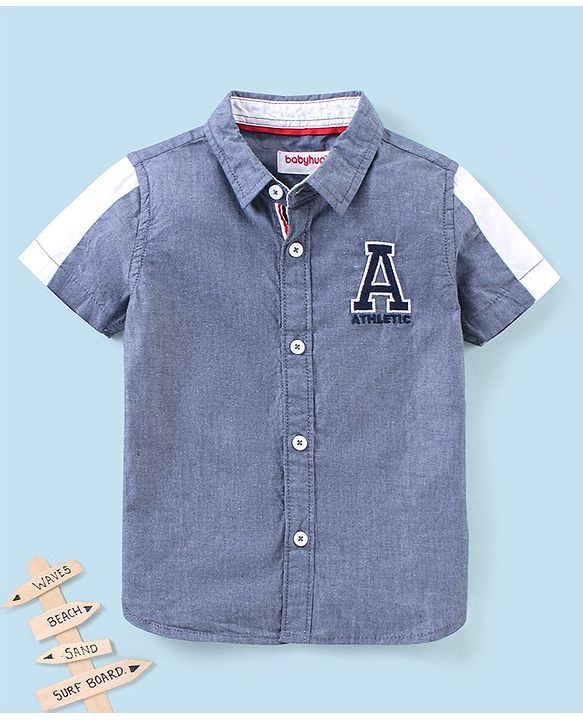 Babyhug 100% Cotton Half Sleeves Solid Shirt with Badge - Grey