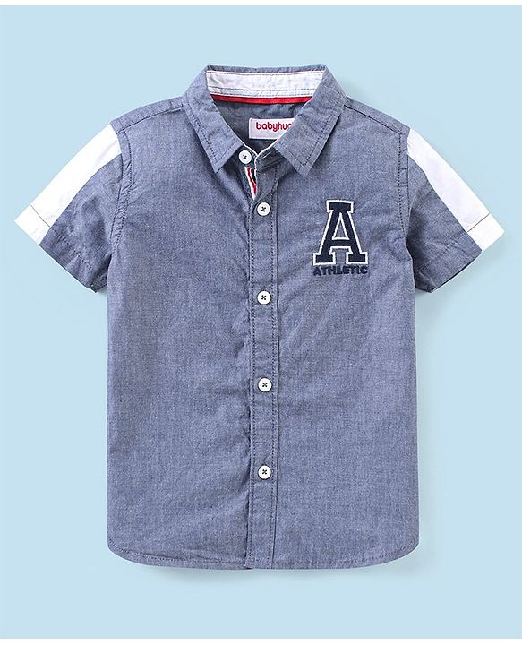 Babyhug 100% Cotton Half Sleeves Solid Shirt with Badge - Grey