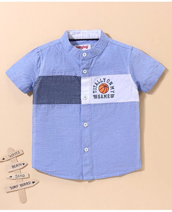 Babyhug 100% Cotton Half Sleeves Solid Oxford Shirt Cut & Sew - Blue