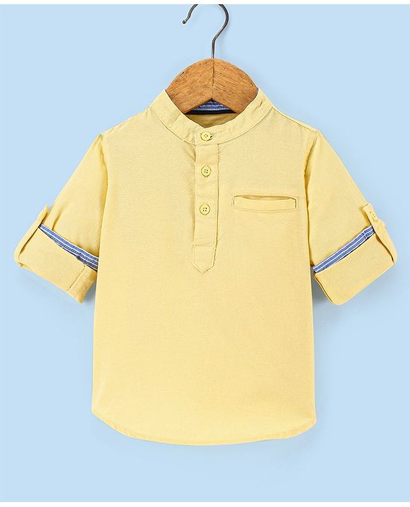 Babyhug 100% Cotton Full Sleeves Solid Color Kurta Style Shirt - Yellow