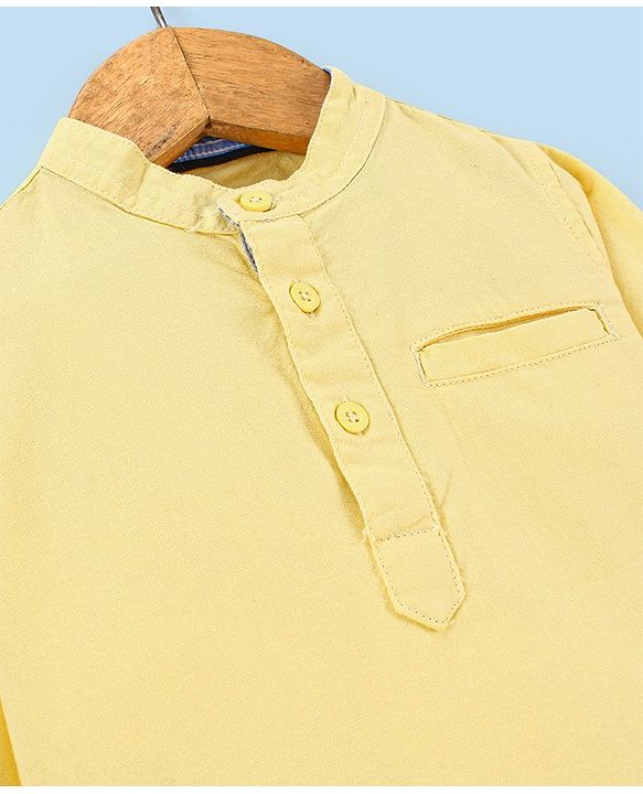 Babyhug 100% Cotton Full Sleeves Solid Color Kurta Style Shirt - Yellow