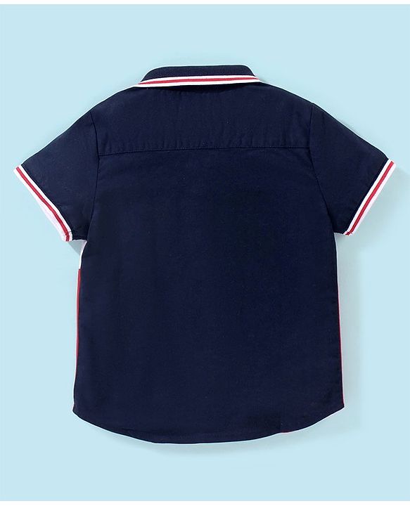 Babyhug 100% Cotton Half Sleeves Solid Oxford Shirt Cut & Sew Pattern - Red & Blue