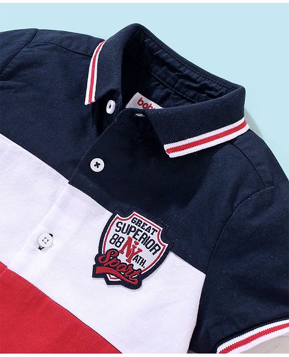 Babyhug 100% Cotton Half Sleeves Solid Oxford Shirt Cut & Sew Pattern - Red & Blue