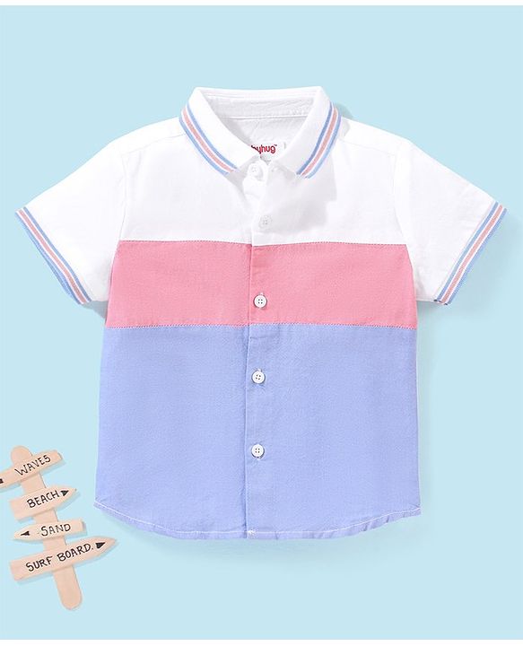 Babyhug 100% Cotton Woven Half Sleeves Cut & Sew Shirt - White & Blue