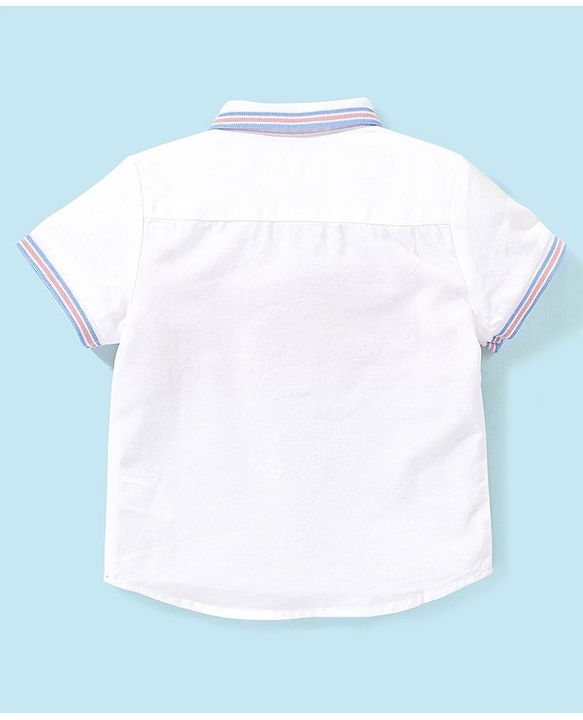Babyhug 100% Cotton Woven Half Sleeves Cut & Sew Shirt - White & Blue