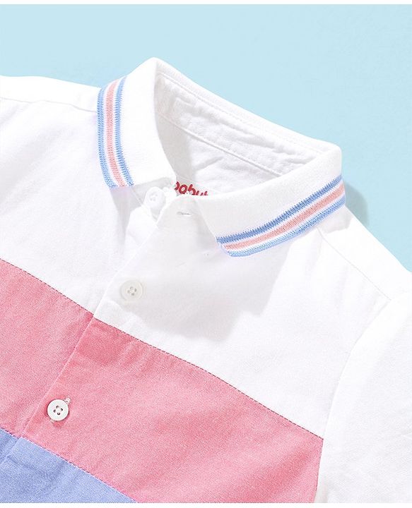 Babyhug 100% Cotton Woven Half Sleeves Cut & Sew Shirt - White & Blue