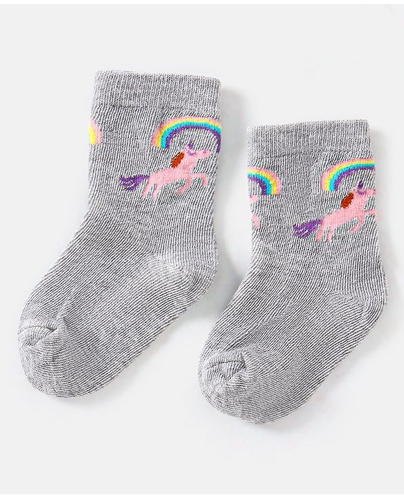 Cute Walk by Babyhug Cotton Non Terry Anti Bacterial Ankle Length Socks Unicorn Design Pack of 5 - Multicolour