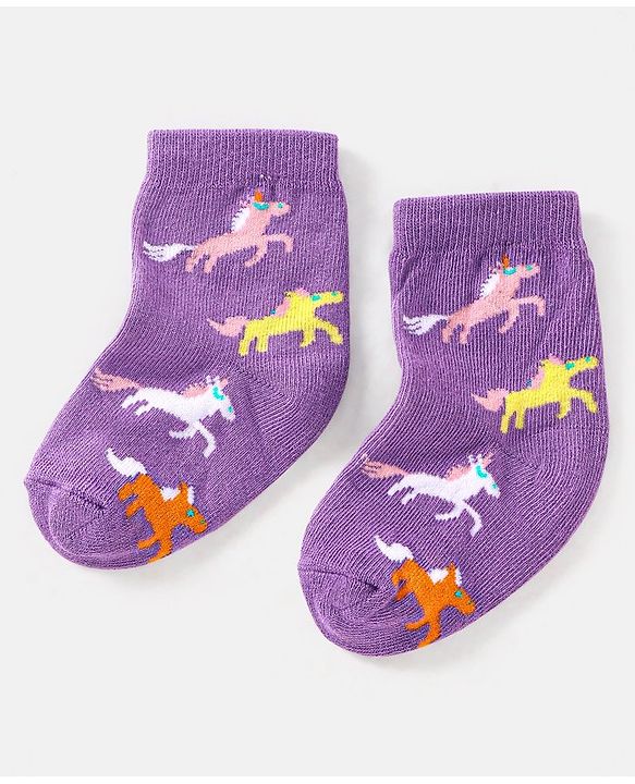 Cute Walk by Babyhug Cotton Non Terry Anti Bacterial Ankle Length Socks Unicorn Design Pack of 5 - Multicolour