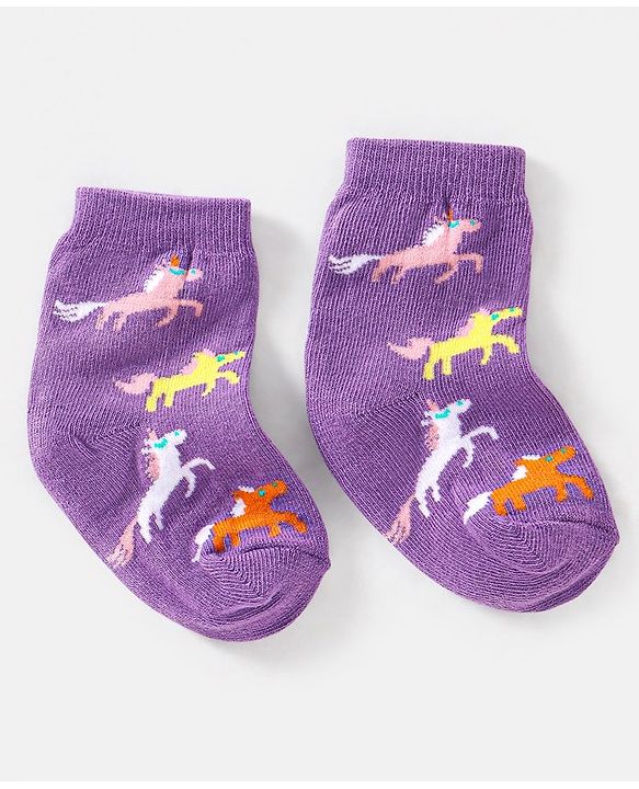 Cute Walk by Babyhug Cotton Non Terry Anti Bacterial Ankle Length Socks Unicorn Design Pack of 5 - Multicolour