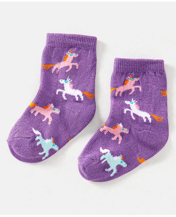 Cute Walk by Babyhug Cotton Non Terry Anti Bacterial Ankle Length Socks Unicorn Design Pack of 5 - Multicolour