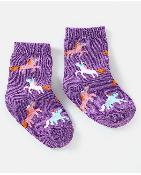 Cute Walk by Babyhug Cotton Non Terry Anti Bacterial Ankle Length Socks Unicorn Design Pack of 5 - Multicolour