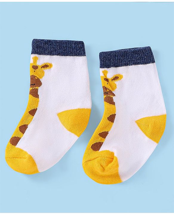 Cutewalk by Babyhug Ankle Length Anti-bacterial Cotton Knit Blend Socks Giraffe Design Pack of 5 - Multicolour