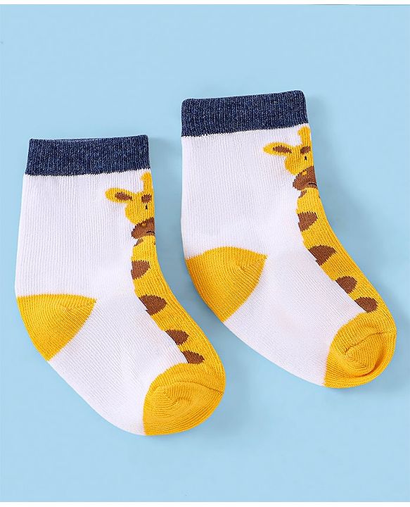 Cutewalk by Babyhug Ankle Length Anti-bacterial Cotton Knit Blend Socks Giraffe Design Pack of 5 - Multicolour