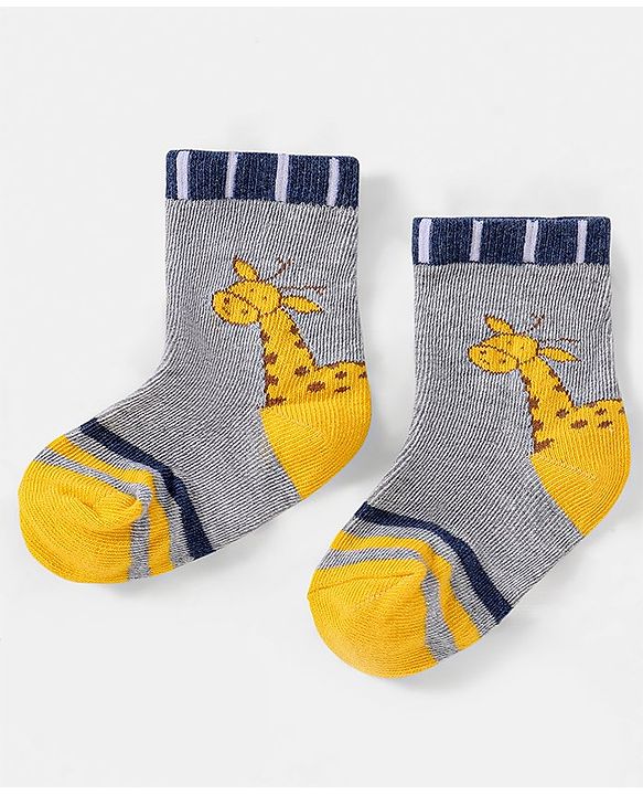 Cutewalk by Babyhug Ankle Length Anti-bacterial Cotton Knit Blend Socks Giraffe Design Pack of 5 - Multicolour