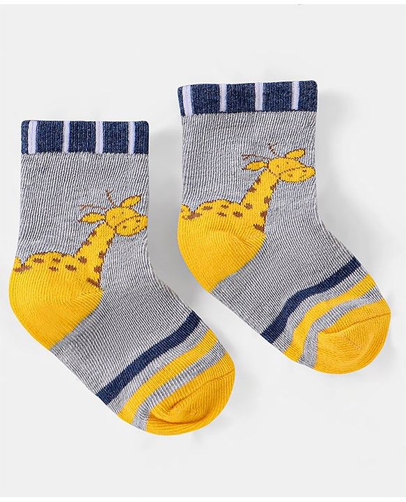 Cutewalk by Babyhug Ankle Length Anti-bacterial Cotton Knit Blend Socks Giraffe Design Pack of 5 - Multicolour
