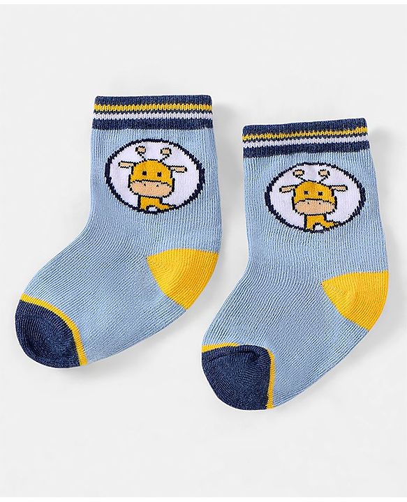 Cutewalk by Babyhug Ankle Length Anti-bacterial Cotton Knit Blend Socks Giraffe Design Pack of 5 - Multicolour