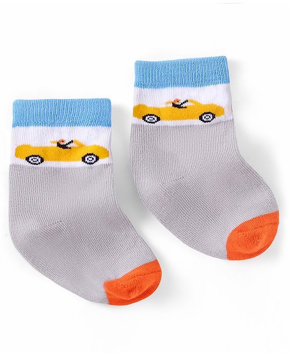 Cutewalk by Babyhug Ankle Length Anti-bacterial Cotton Knit Blend Socks Cars and Striped Design Pack of 5 - Multicolour