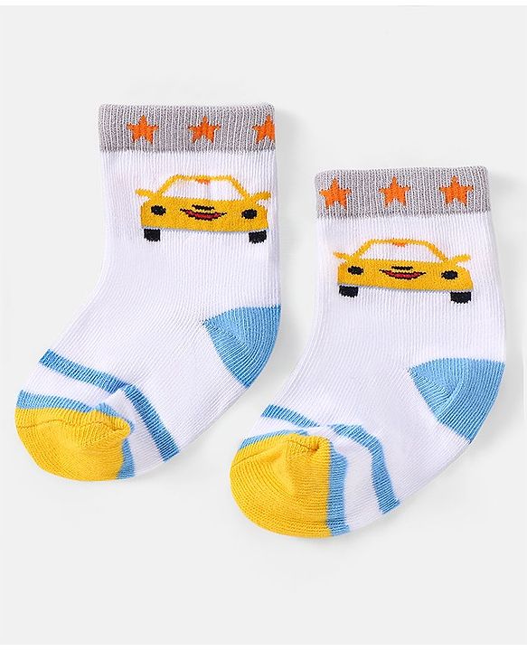 Cutewalk by Babyhug Ankle Length Anti-bacterial Cotton Knit Blend Socks Cars and Striped Design Pack of 5 - Multicolour