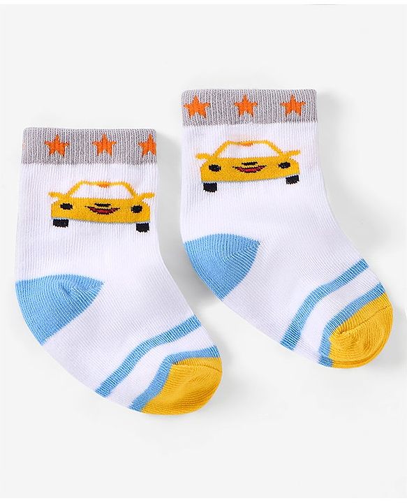 Cutewalk by Babyhug Ankle Length Anti-bacterial Cotton Knit Blend Socks Cars and Striped Design Pack of 5 - Multicolour