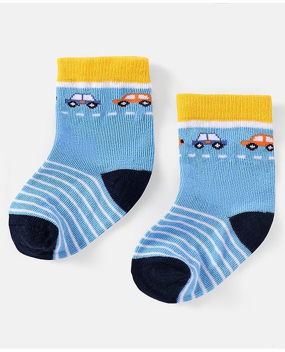 Cutewalk by Babyhug Ankle Length Anti-bacterial Cotton Knit Blend Socks Cars and Striped Design Pack of 5 - Multicolour