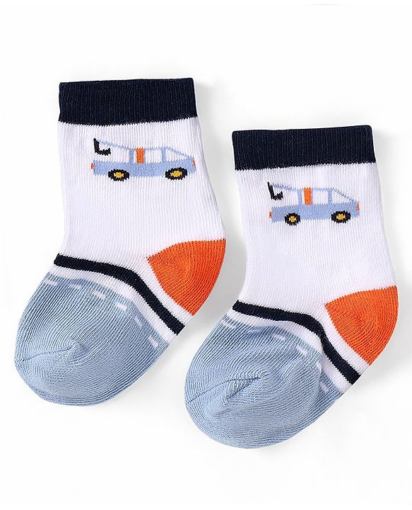 Cutewalk by Babyhug Ankle Length Anti-bacterial Cotton Knit Blend Socks Cars and Striped Design Pack of 5 - Multicolour
