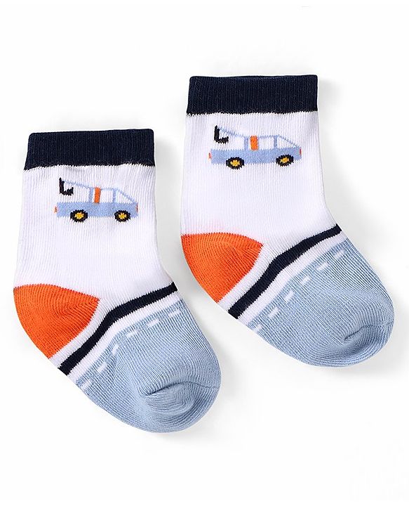 Cutewalk by Babyhug Ankle Length Anti-bacterial Cotton Knit Blend Socks Cars and Striped Design Pack of 5 - Multicolour