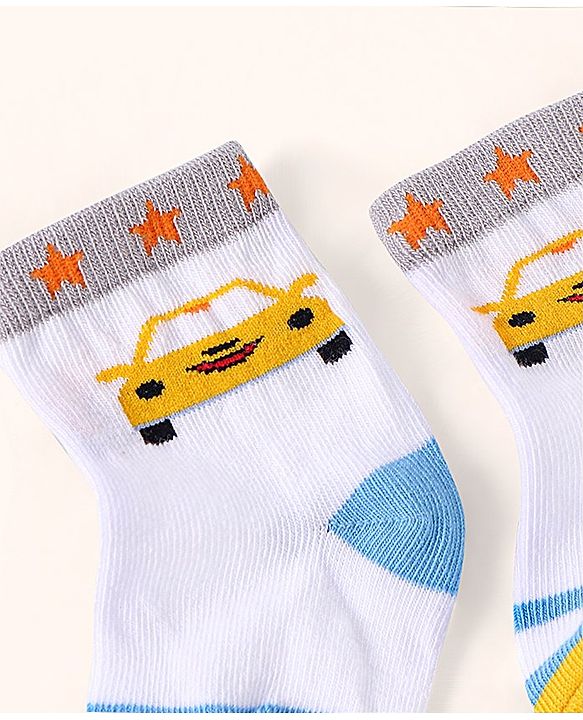 Cutewalk by Babyhug Ankle Length Anti-bacterial Cotton Knit Blend Socks Cars and Striped Design Pack of 5 - Multicolour