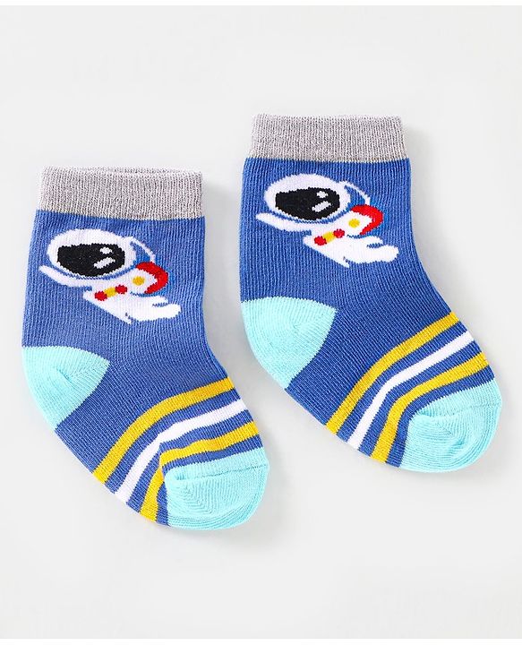 Cute Walk by Babyhug Cotton Non Terry Anti Bacterial Ankle Length Socks Space Design Pack of 5 - Multicolour