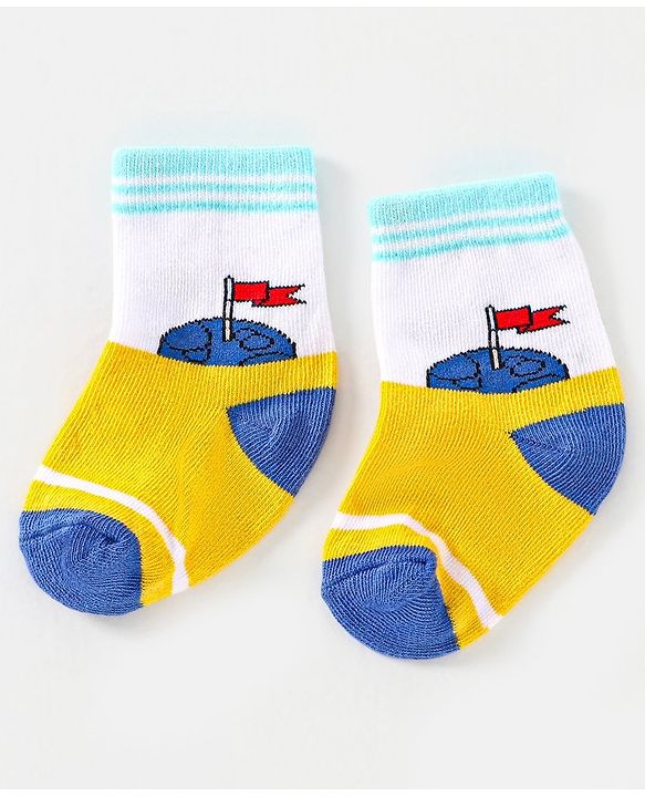 Cute Walk by Babyhug Cotton Non Terry Anti Bacterial Ankle Length Socks Space Design Pack of 5 - Multicolour