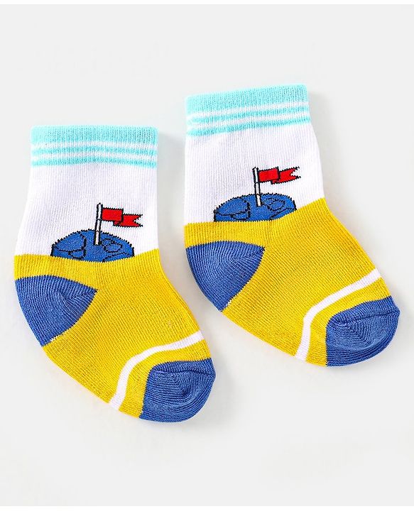 Cute Walk by Babyhug Cotton Non Terry Anti Bacterial Ankle Length Socks Space Design Pack of 5 - Multicolour