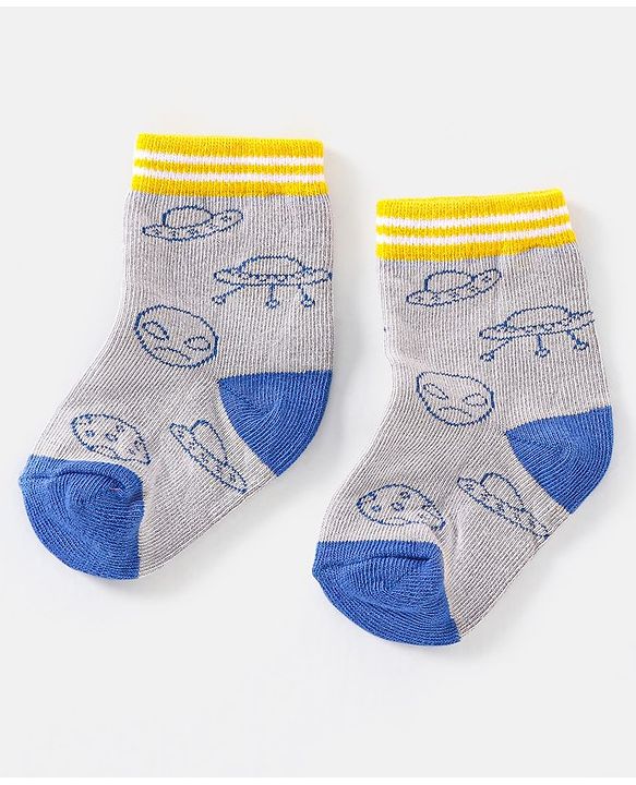 Cute Walk by Babyhug Cotton Non Terry Anti Bacterial Ankle Length Socks Space Design Pack of 5 - Multicolour