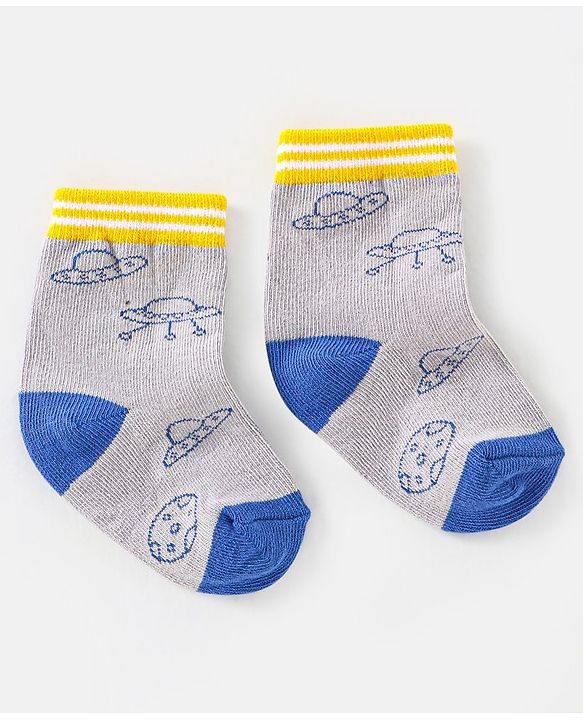 Cute Walk by Babyhug Cotton Non Terry Anti Bacterial Ankle Length Socks Space Design Pack of 5 - Multicolour